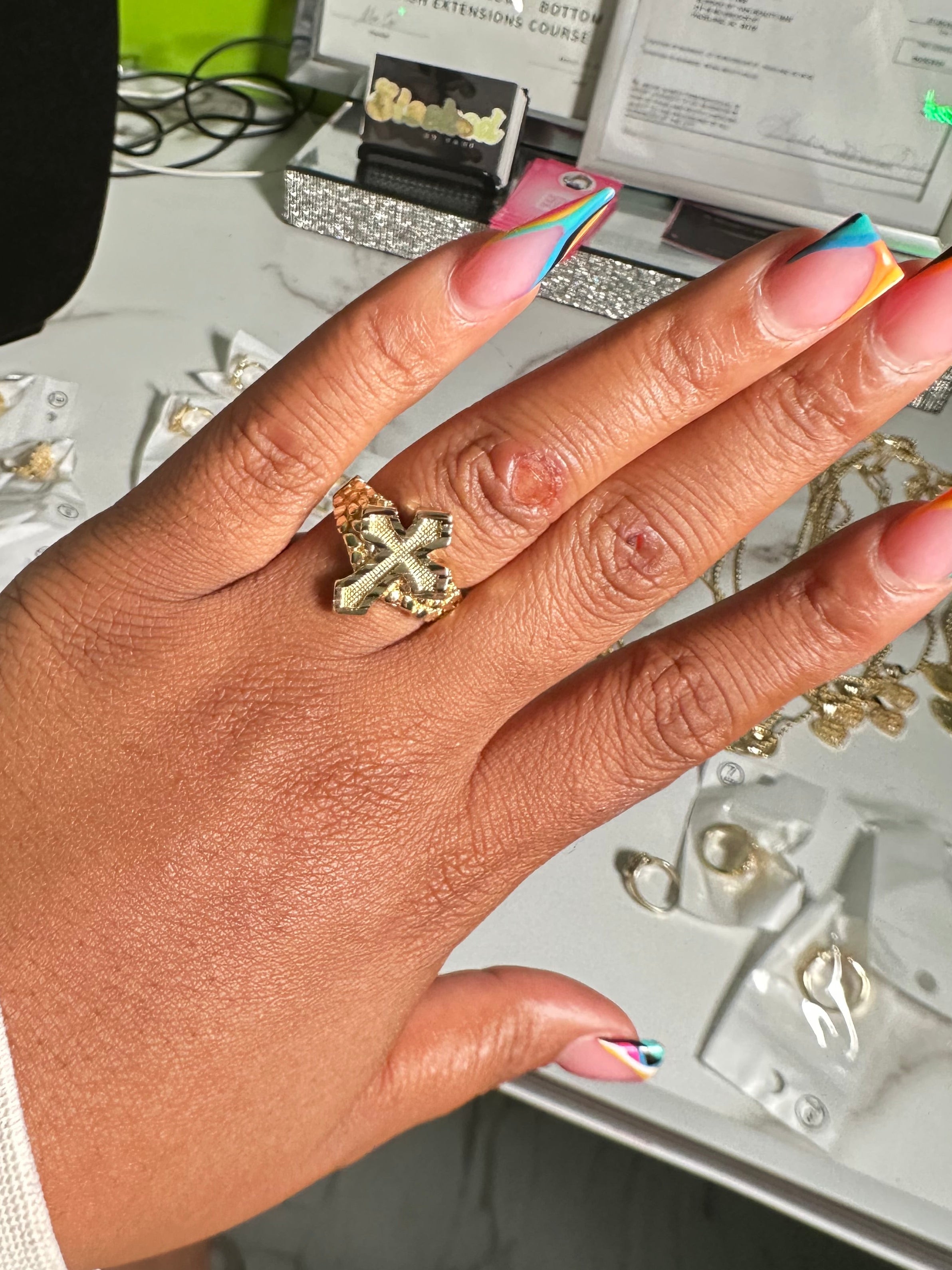 Gold Nugget Cross Ring