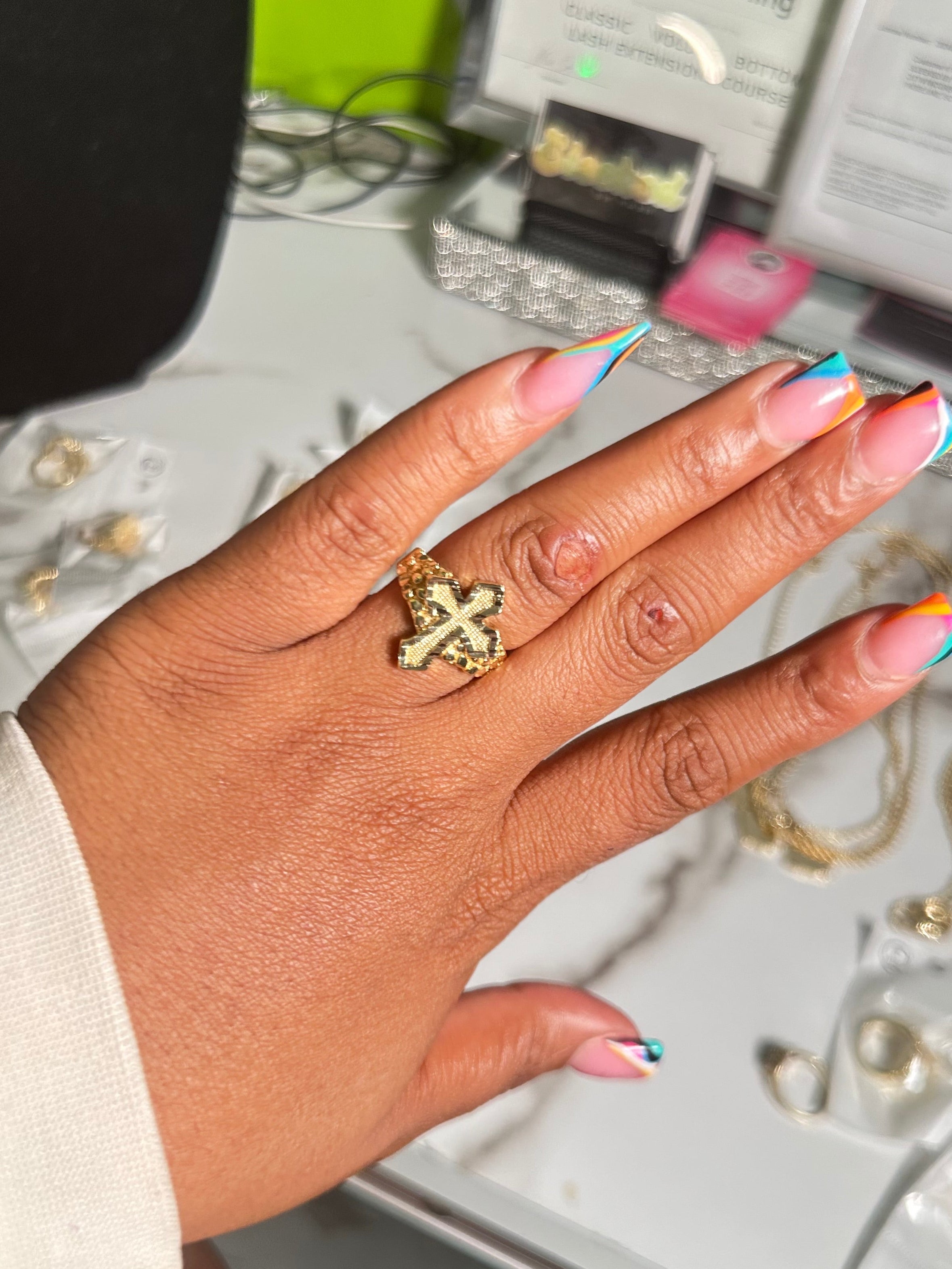 Gold Nugget Cross Ring